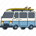 van, truck, car, vehicle, surfboard, summer, beach, travel