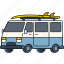 van, truck, car, vehicle, surfboard, summer, beach, travel 
