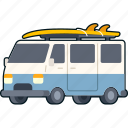 van, truck, car, vehicle, surfboard, summer, beach, travel