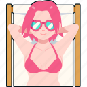 woman, sunbathe, beachchairs, sunglasses, summer, travel, beach, sea, female