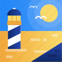 beach, lighthouse, summer, sun