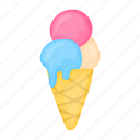 ic cream cone, ice cream, balls, sweet, dessert, cone