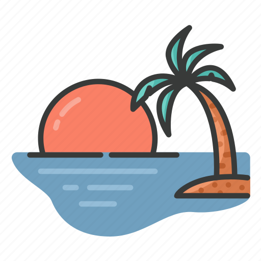 Sunset, sunrise, sun, sea, islands, palm tree icon - Download on Iconfinder