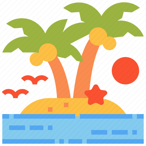 Island, palm, tree, landscape, beach, sun, set icon - Download on Iconfinder