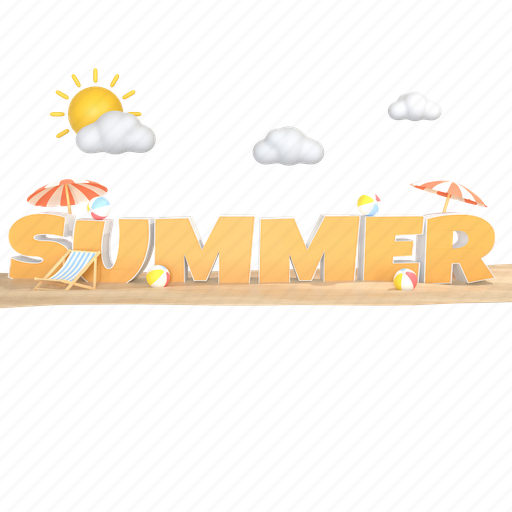 Summer text, island, ocean, landscape, vacation, travel, holiday 3D illustration - Download on Iconfinder