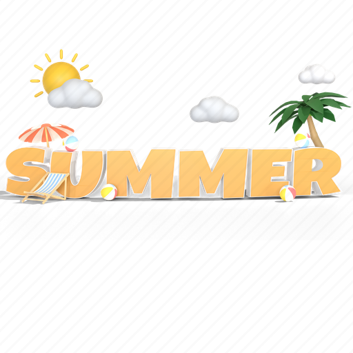 Summer text, beach, island, ocean, landscape, vacation, travel 3D illustration - Download on Iconfinder