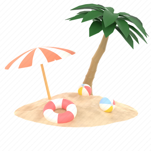 Summer, island, ocean, landscape, vacation, travel, holiday 3D illustration - Download on Iconfinder