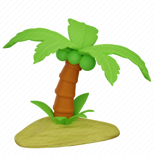 Coconut, tree, nature, green, tropical, summer, vacation 3D illustration - Download on Iconfinder