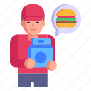 delivery boy, food delivery, food, burger, packaging food