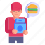 delivery boy, food delivery, food, burger, packaging food 