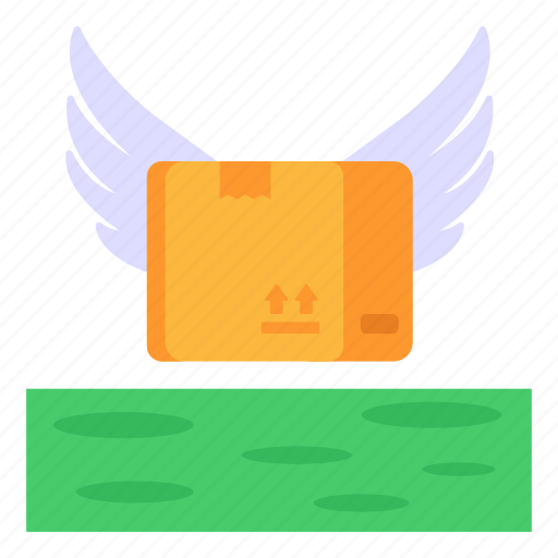 Fast delivery, flying parcel, flying package, wings, cargo icon - Download on Iconfinder