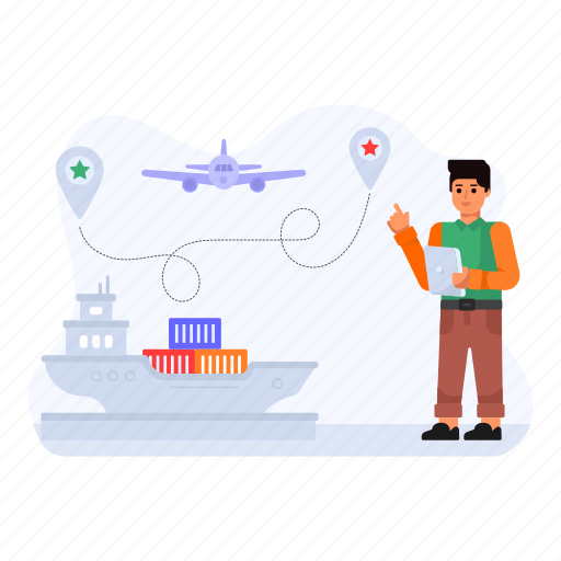 Multimodal logistics, multimodal transport, multimodal delivery, shipment, cargo ship illustration - Download on Iconfinder