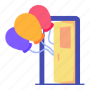 door, surprise, happy, ballon, air