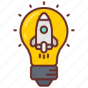idea, concept, bulb, rocket, innovation, opinion, plan