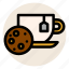 cookie, cup, drink, hot drink, mug, tea, tea bag 