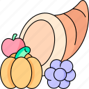 thanksgiving, cornucopia, vegetable, leaf, turkey, food, fruit, autumn