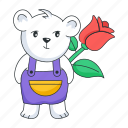bear proposing, bear rose, teddy bear, bear character, holding flower 