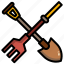 equipment, farming, harvest, hoe, rake, tool 