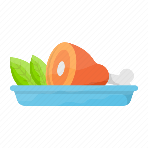 Roasted, chicken, hot, dish, leg piece, leaves icon - Download on Iconfinder