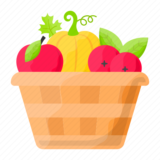 Fruit, thanksgiving, vegetable, bucket, pumpkin, berries, apples icon - Download on Iconfinder