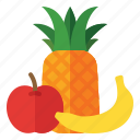 fruits, apples, pineapple, bananas, organic, food