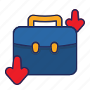 suitcase, decrease, briefcase, business, portfolio, arrow
