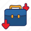 suitcase, decrease, briefcase, business, portfolio, arrow 
