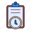 checklist, clipboard, clock, time, document 