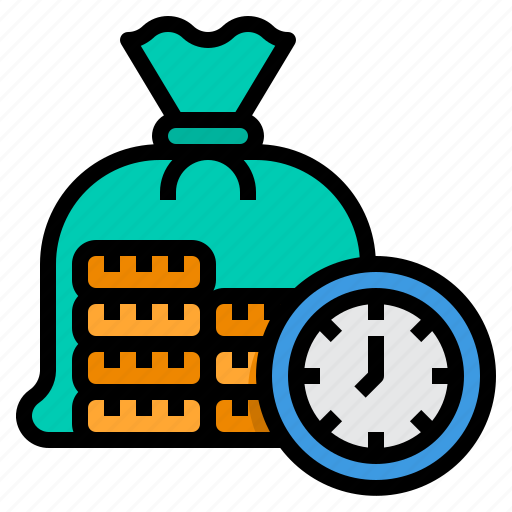 Bag, time, coins, is, money, clock icon - Download on Iconfinder