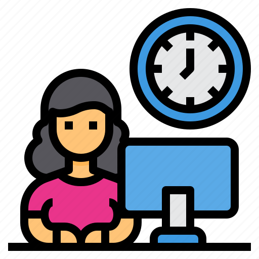 Woman, management, home, working, time, work, office icon - Download on Iconfinder