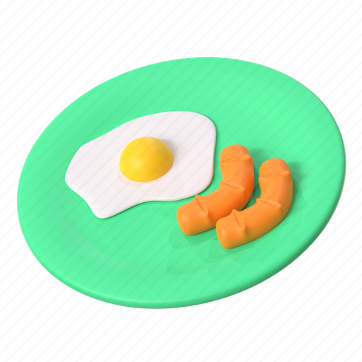 Breakfast, egg, sausage, food, eat, cafe, restaurant 3D illustration - Download on Iconfinder