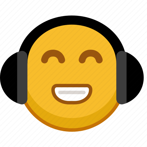 Emoji, emoticon, headphones, music, smile, audio, sound icon - Download on Iconfinder
