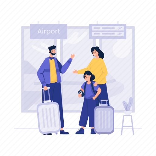 Family, trip, airport, vacation, travel, flight, airplane illustration - Download on Iconfinder