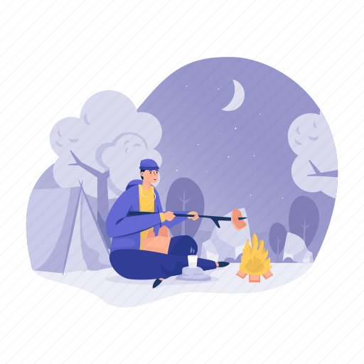 Bonfire, campfire, camping, barbecue, night, vacation, summer illustration - Download on Iconfinder