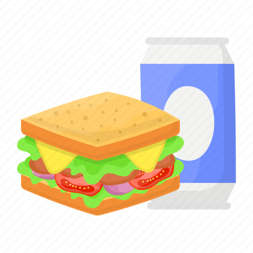 Sandwich, fast food, toasted, soft drink, can, tin, water icon - Download on Iconfinder