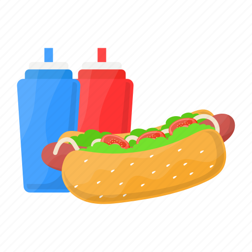 Hot dog, burger, hamburger, fast food, sauces, bottles, junk food icon - Download on Iconfinder