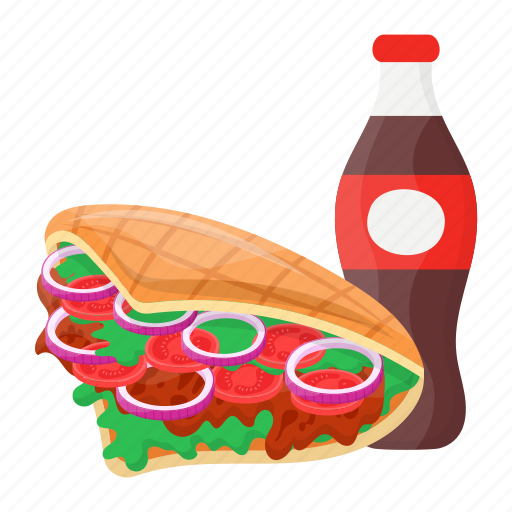 Doner kebab, regular, soft drink, meat, wrap, gyro icon - Download on Iconfinder