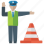 construction cone, road boundary, road cone, sergeant, traffic cone, traffic officer, traffic police 