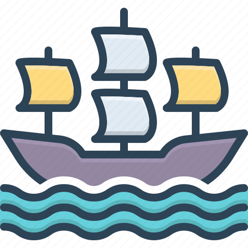 Sailboat, sailing, sailing ship, ship, transportation, vintage, wave icon - Download on Iconfinder