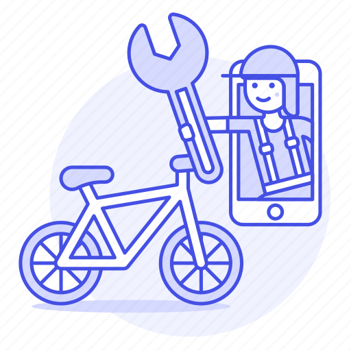 App, bicycle, bike, female, land, mechanic, phone icon - Download on Iconfinder