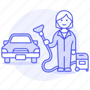 car, clean, cleaning, maintenance, service, transport, transportation, vacuum, woman