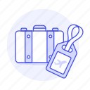 bag, baggage, briefcase, flight, journey, luggage, plane, suitcase, tag, travel, trip 