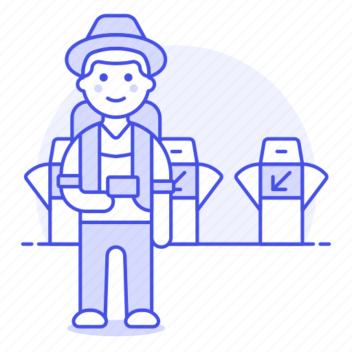 Backpack, bagpacker, luggage, male, passenger, ticket, tourist icon - Download on Iconfinder