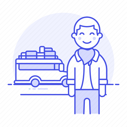 Adventure, bus, holiday, journey, luggage, male, road icon - Download on Iconfinder