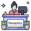 receptionist, reception desk, info table, info desk, front desk 