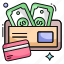 wallet, billfold, notecase, pouchette, money case 