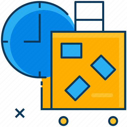 Bagage, blue, clock, orange, time, travel icon - Download on Iconfinder