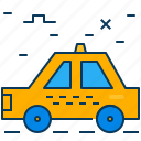 blue, car, orange, road, taxi, transpotation, travel 
