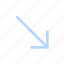 arrow, bottom, chevron, diagonal, direction, interface, right 
