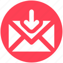 arrow, down, email, envelope, letter, mail, message